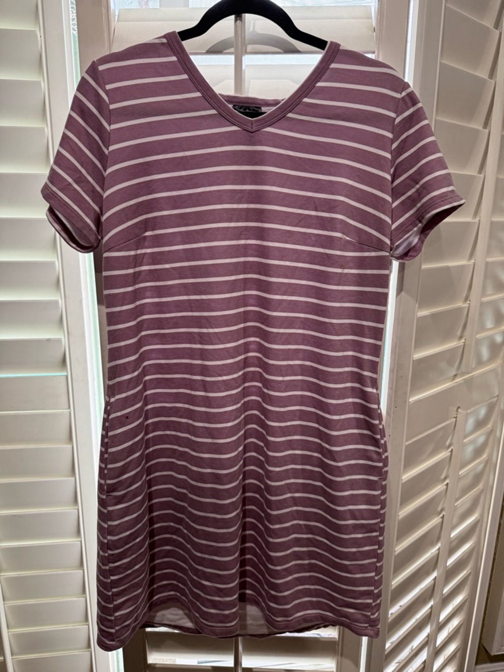 Striped V-Neck Mini Dress in Mauve and White